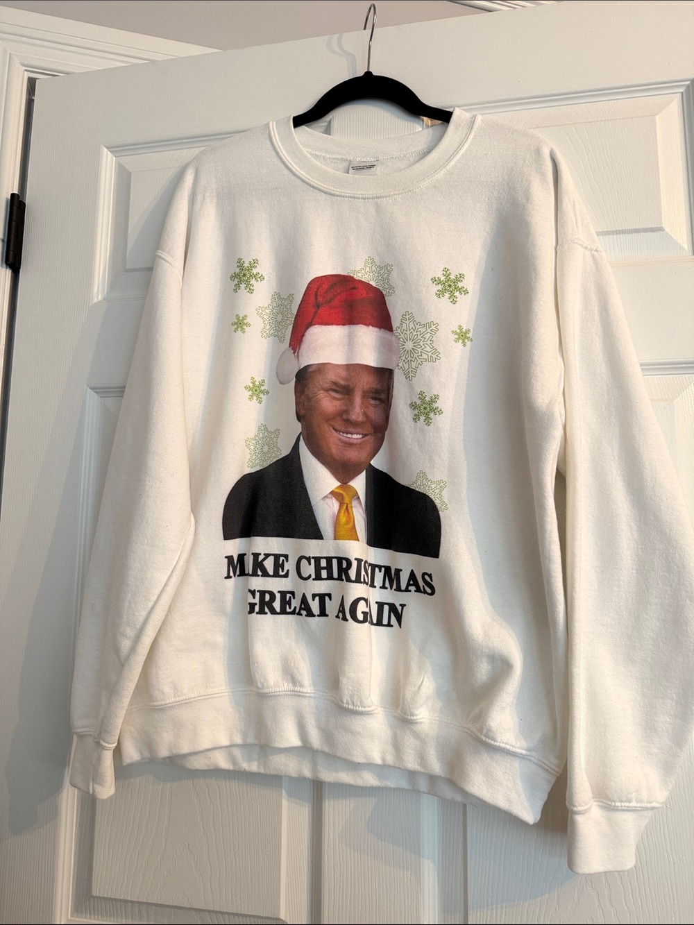 White Graphic Crewneck Holiday Sweater